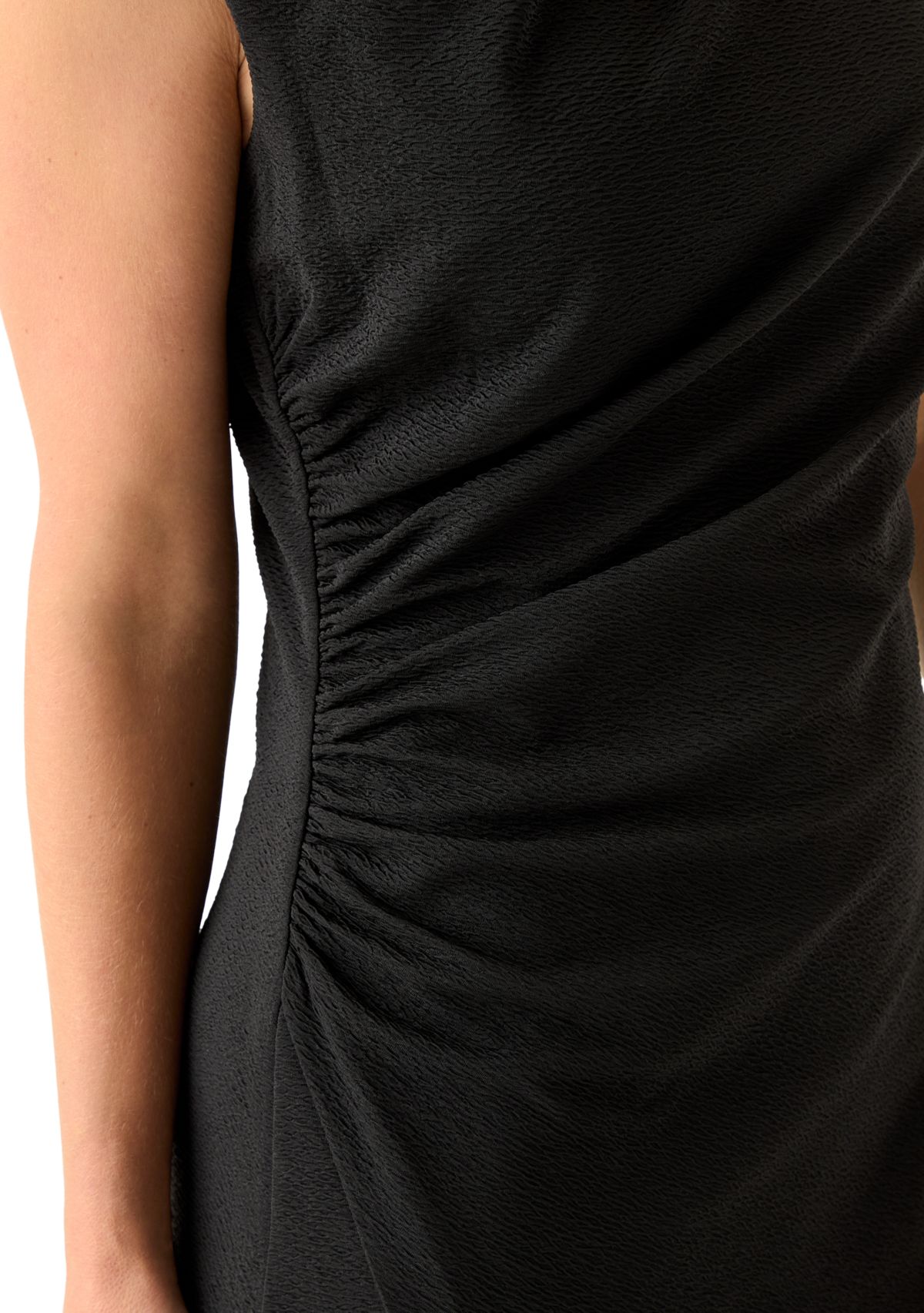 Womens Sleeveless Draped Neck Midi Dress