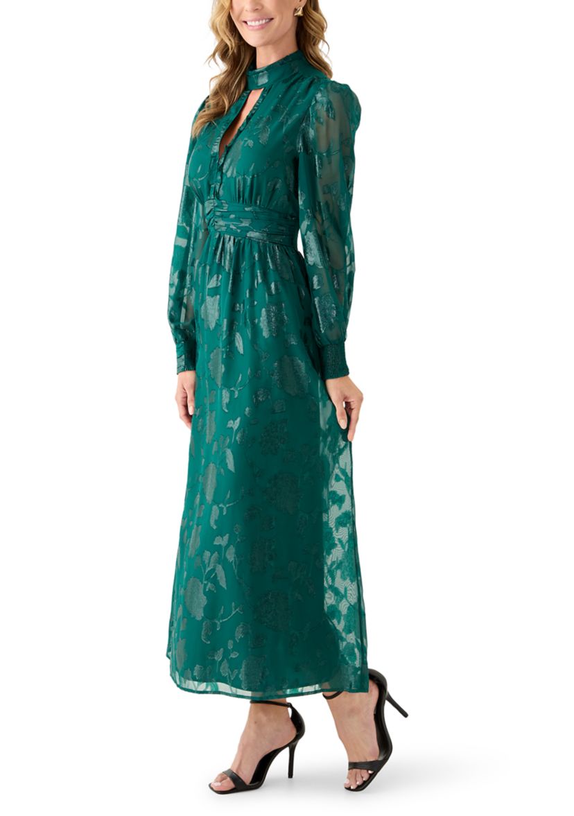 Womens Ruched Split-Neck Midi Dress 