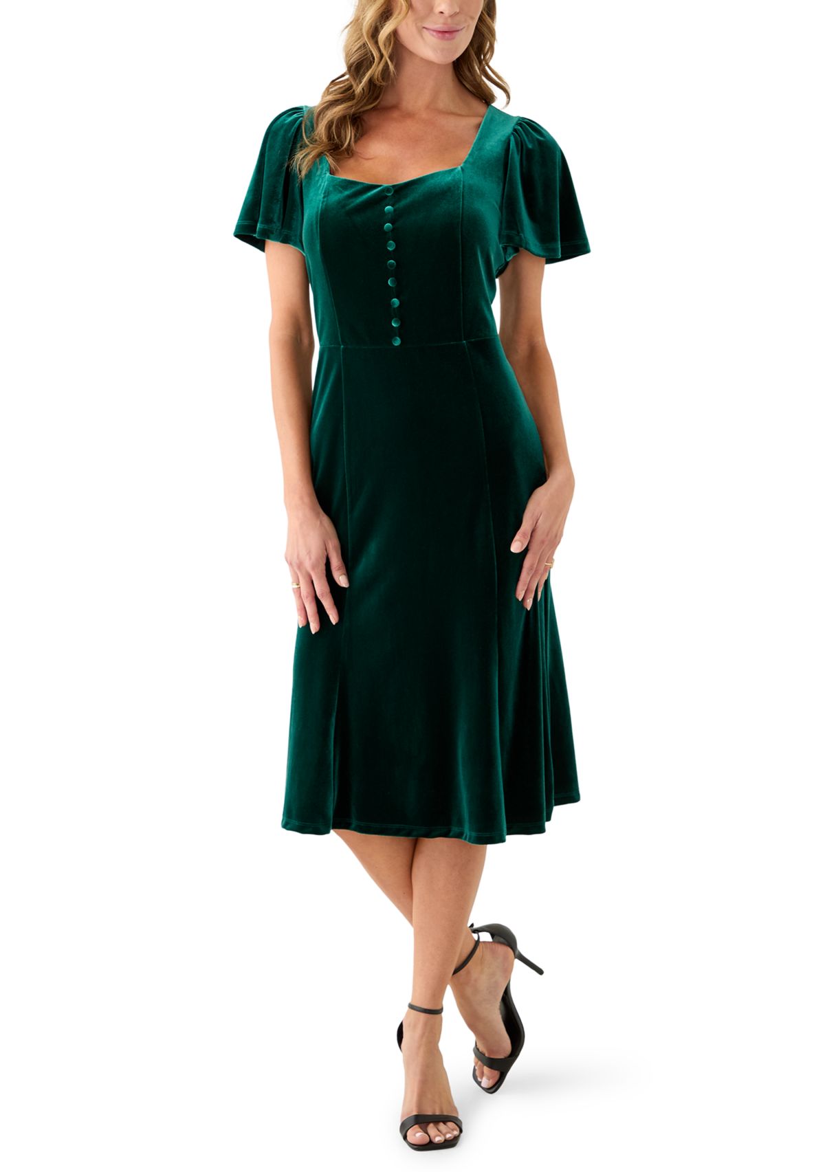 Womens Flared Flutter Sleeve Midi Dress