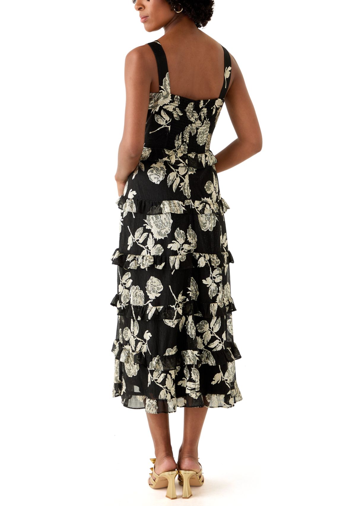 Womens Tiered Ruffle Midi Sleeveless Dress