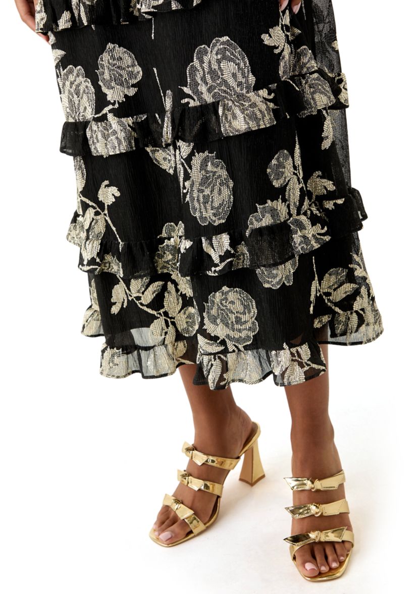 Womens Tiered Ruffle Midi Sleeveless Dress