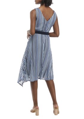 Sleeveless Belted V-Neck Striped Dress