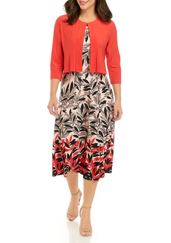 Danny & Nicole Womens Two Piece Solid Jacket and Tribal Printed Dress 