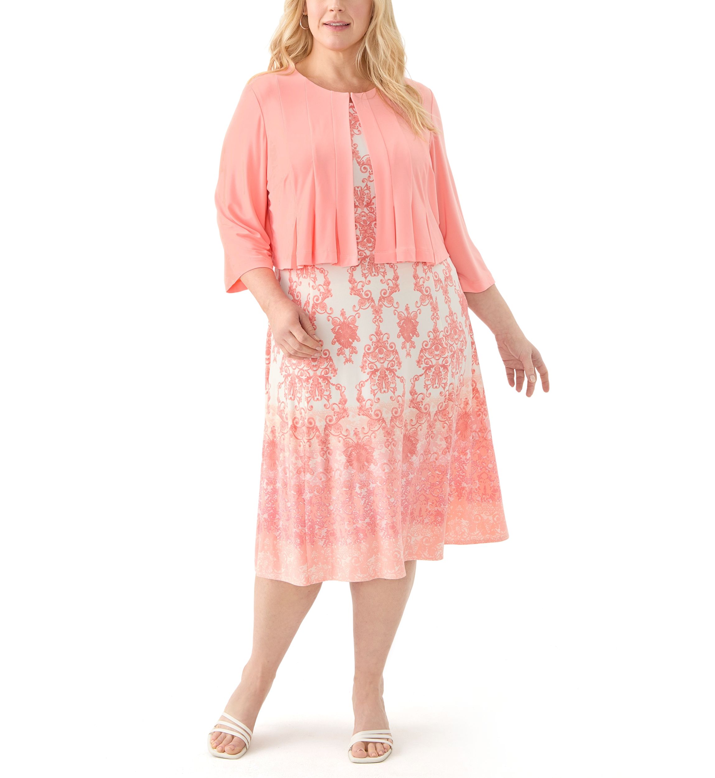 Plus Size 3/4 Sleeve Crew Neck Chandelier Print Jacket Dress