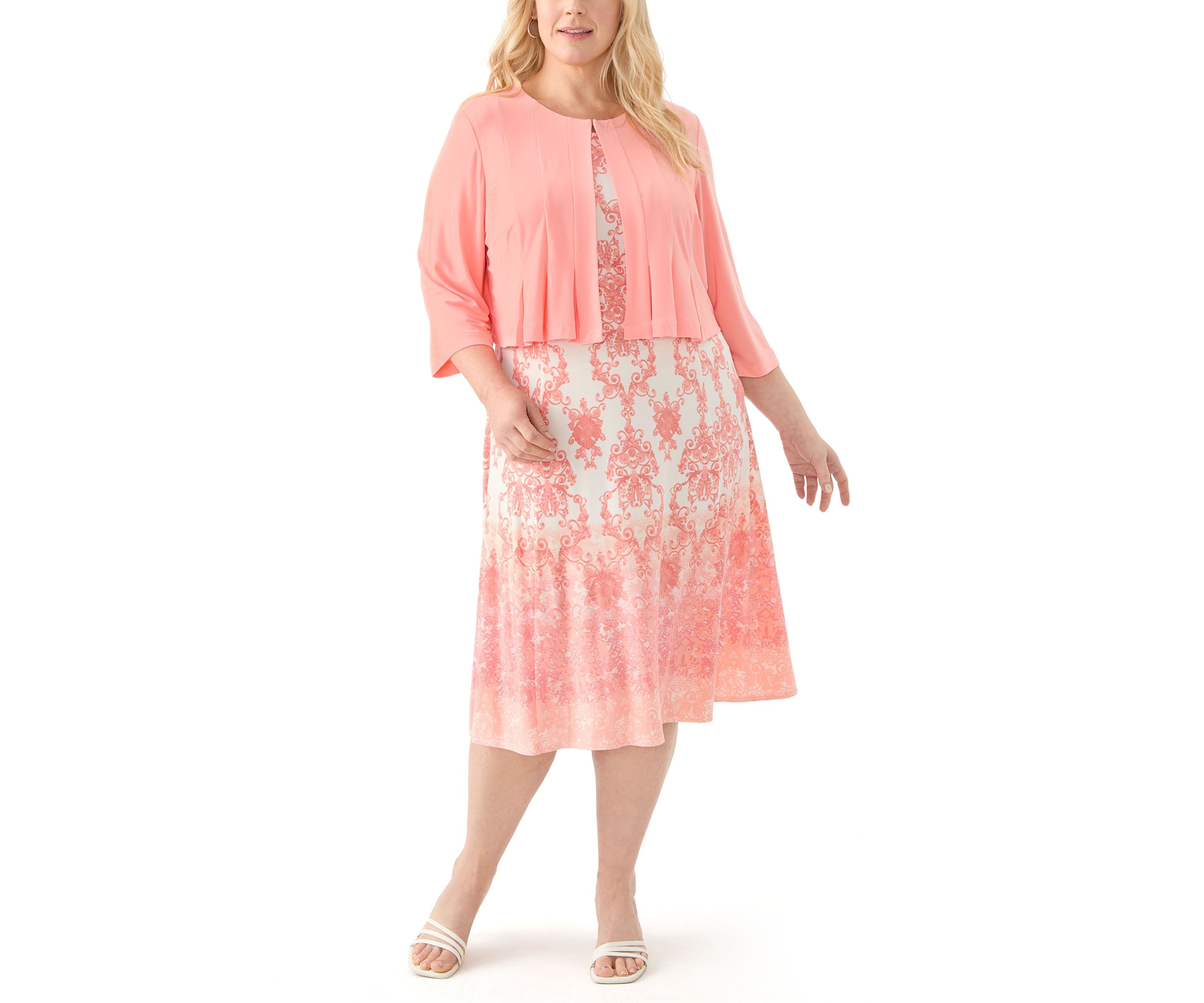 Plus Size 3/4 Sleeve Crew Neck Chandelier Print Jacket Dress