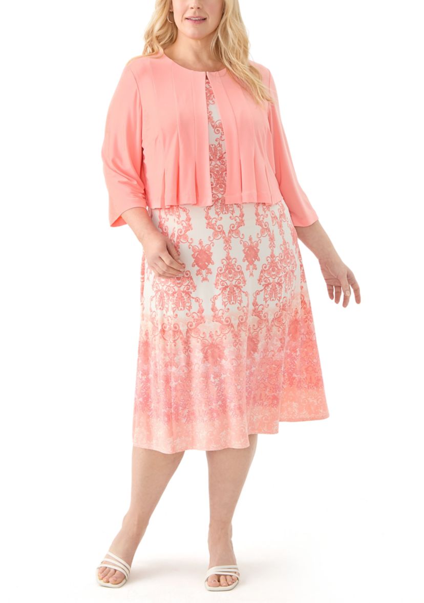 Plus Size 3/4 Sleeve Crew Neck Chandelier Print Jacket Dress