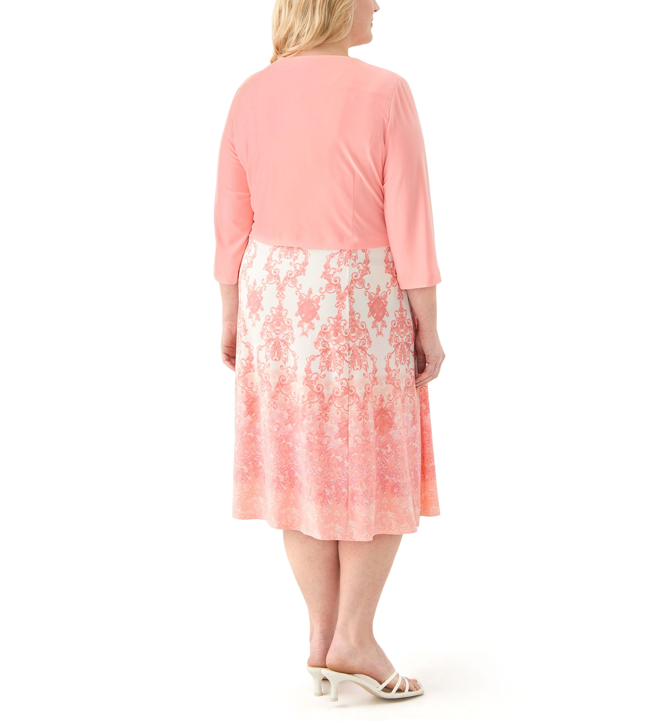 Plus Size 3/4 Sleeve Crew Neck Chandelier Print Jacket Dress