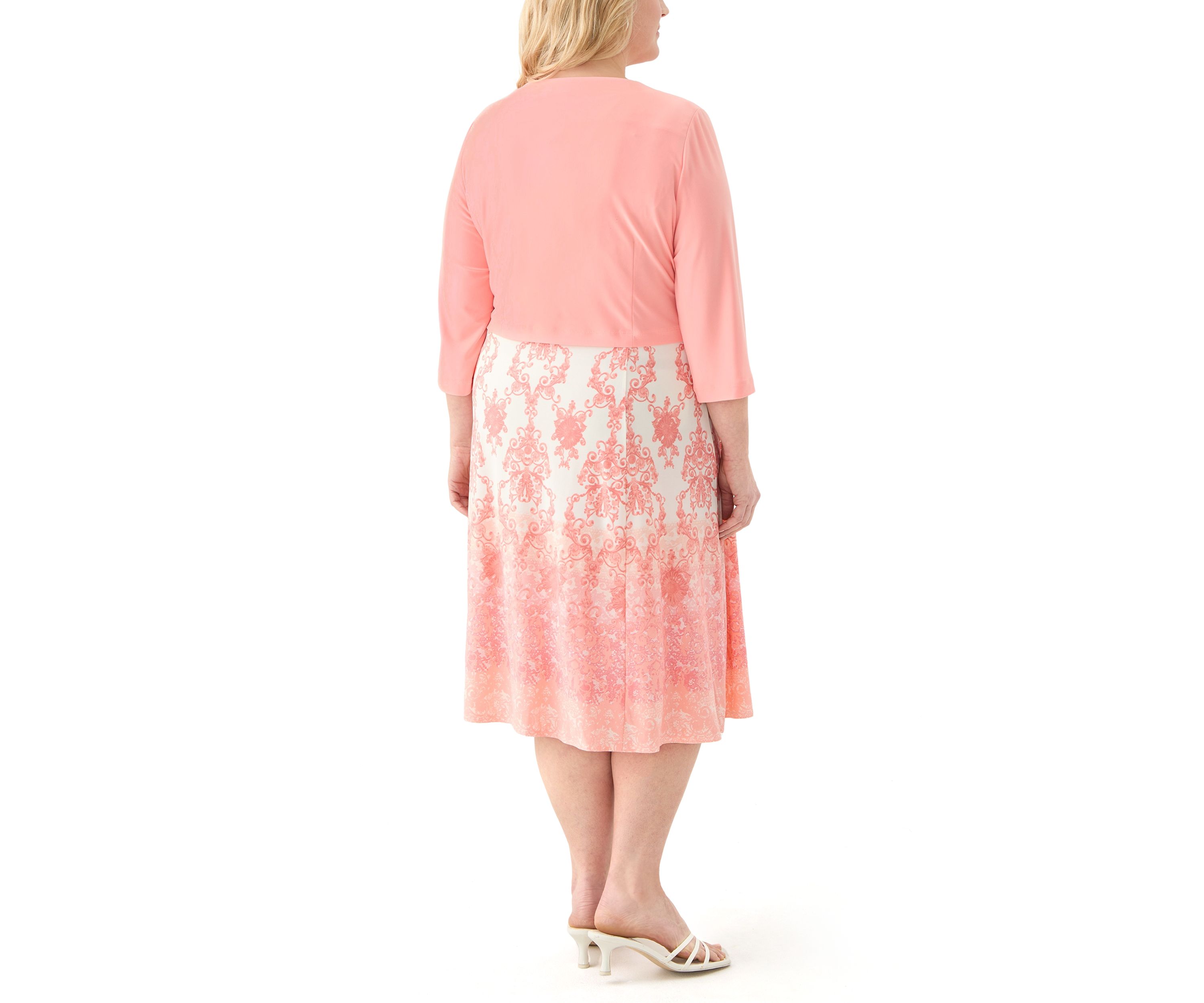 Plus Size 3/4 Sleeve Crew Neck Chandelier Print Jacket Dress