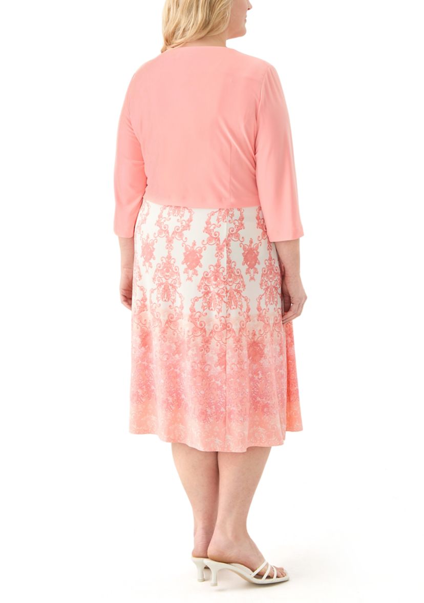 Plus Size 3/4 Sleeve Crew Neck Chandelier Print Jacket Dress