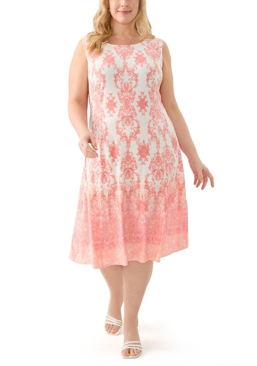 Plus Size 3/4 Sleeve Crew Neck Chandelier Print Jacket Dress