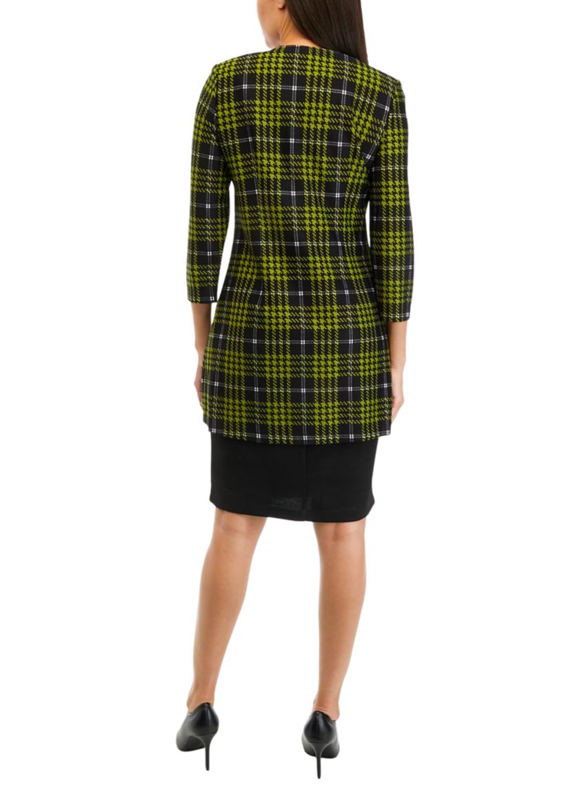 Womens 3/4 Sleeve Plaid Textured Knit Lab Jacket Dress