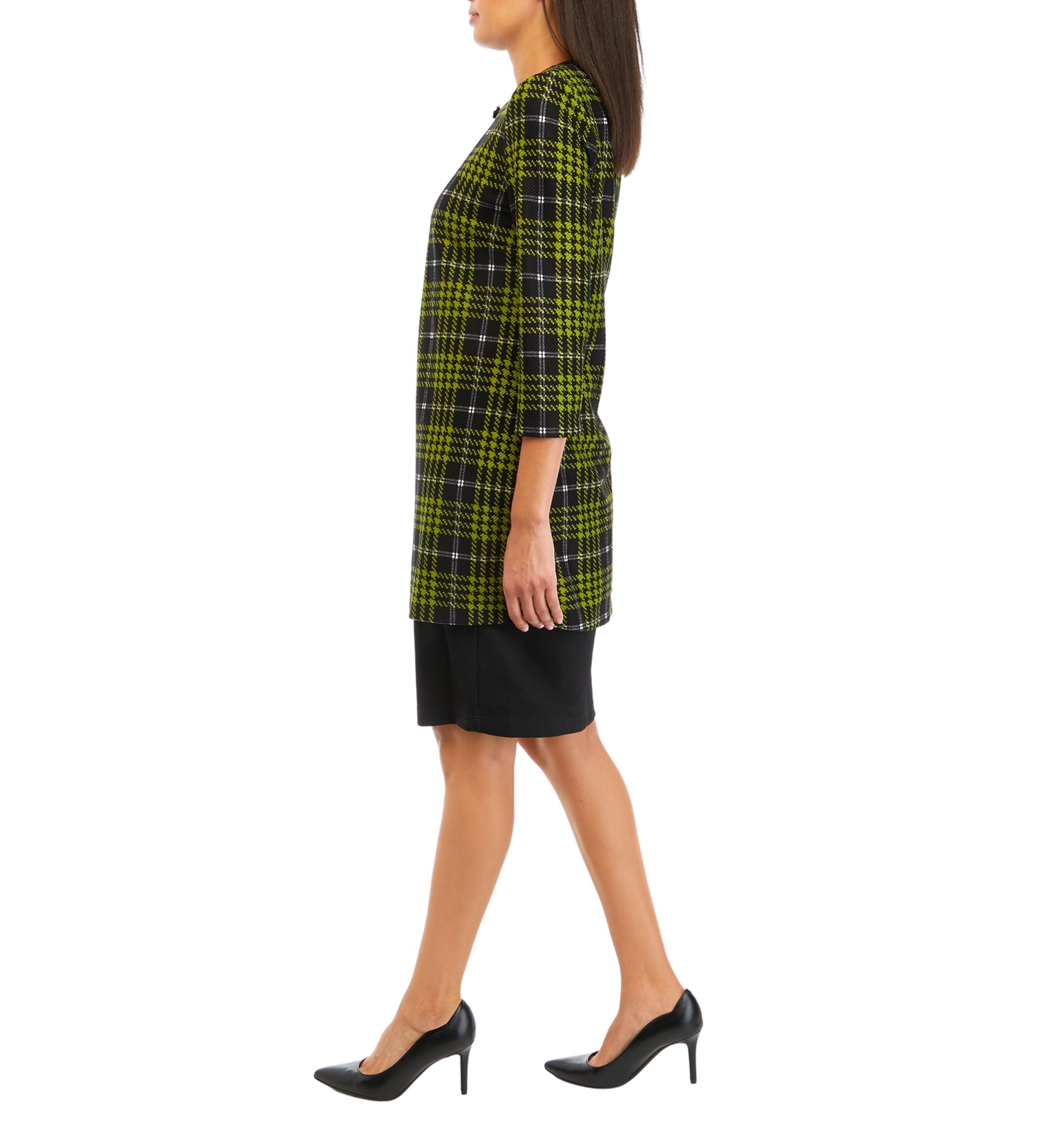 Womens 3/4 Sleeve Plaid Textured Knit Lab Jacket Dress