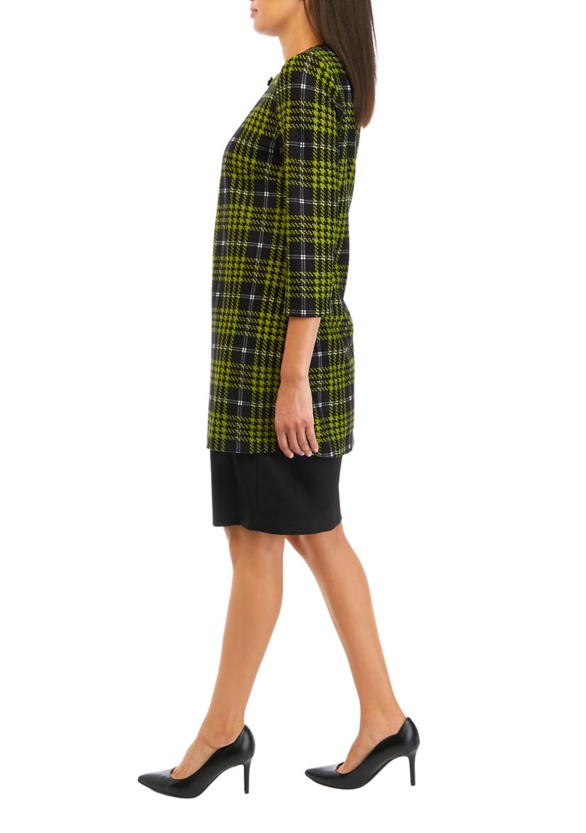 Womens 3/4 Sleeve Plaid Textured Knit Lab Jacket Dress
