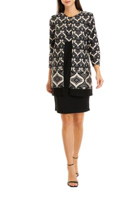 Danny & Nicole Women's Plus Size 3/4 Sleeve Jacket & Printed Dress Set - Easy Wear Outfit
