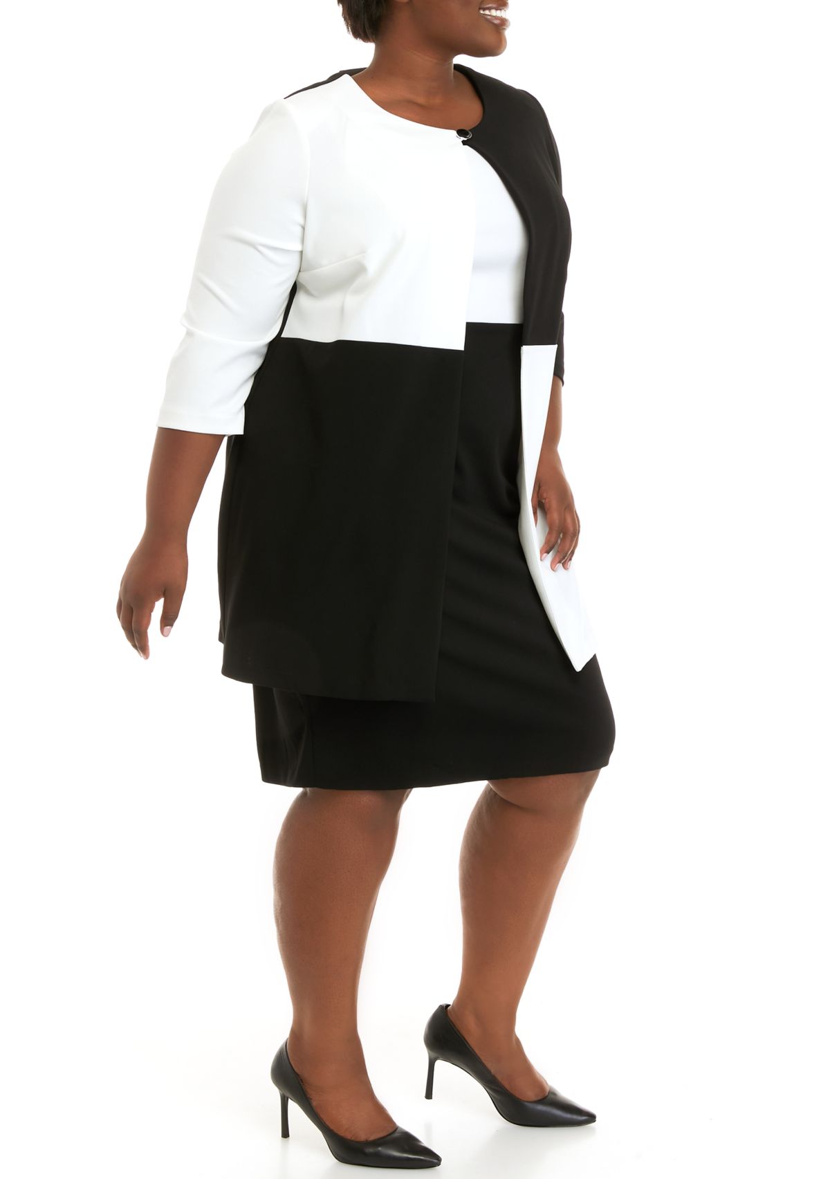 Danny & Nicole Plus Size Long Sleeve Color Block Lab Jacket Dress | Belk