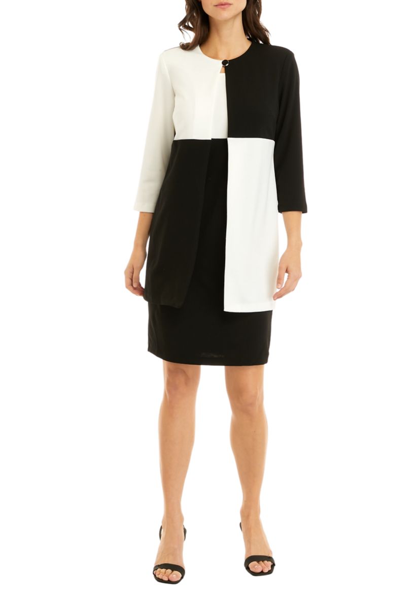 Womens 3/4 Sleeve Color Block Lab Jacket Dress