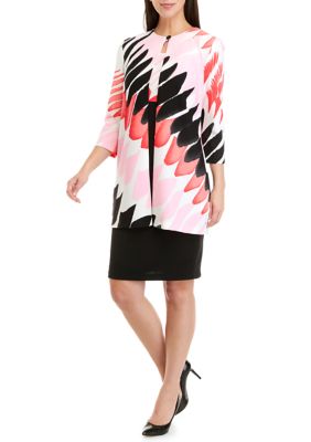 Women's 3/4 Sleeve Abstract Print Structured Knit Lab Jacket Dress