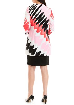 Women's 3/4 Sleeve Abstract Print Structured Knit Lab Jacket Dress