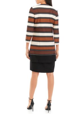 Women's 3/4 Sleeve Textured Knit Stripe Jacket Dress