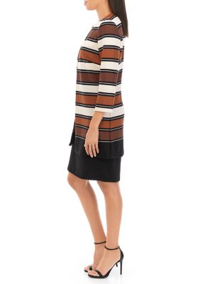 Women's 3/4 Sleeve Textured Knit Stripe Jacket Dress