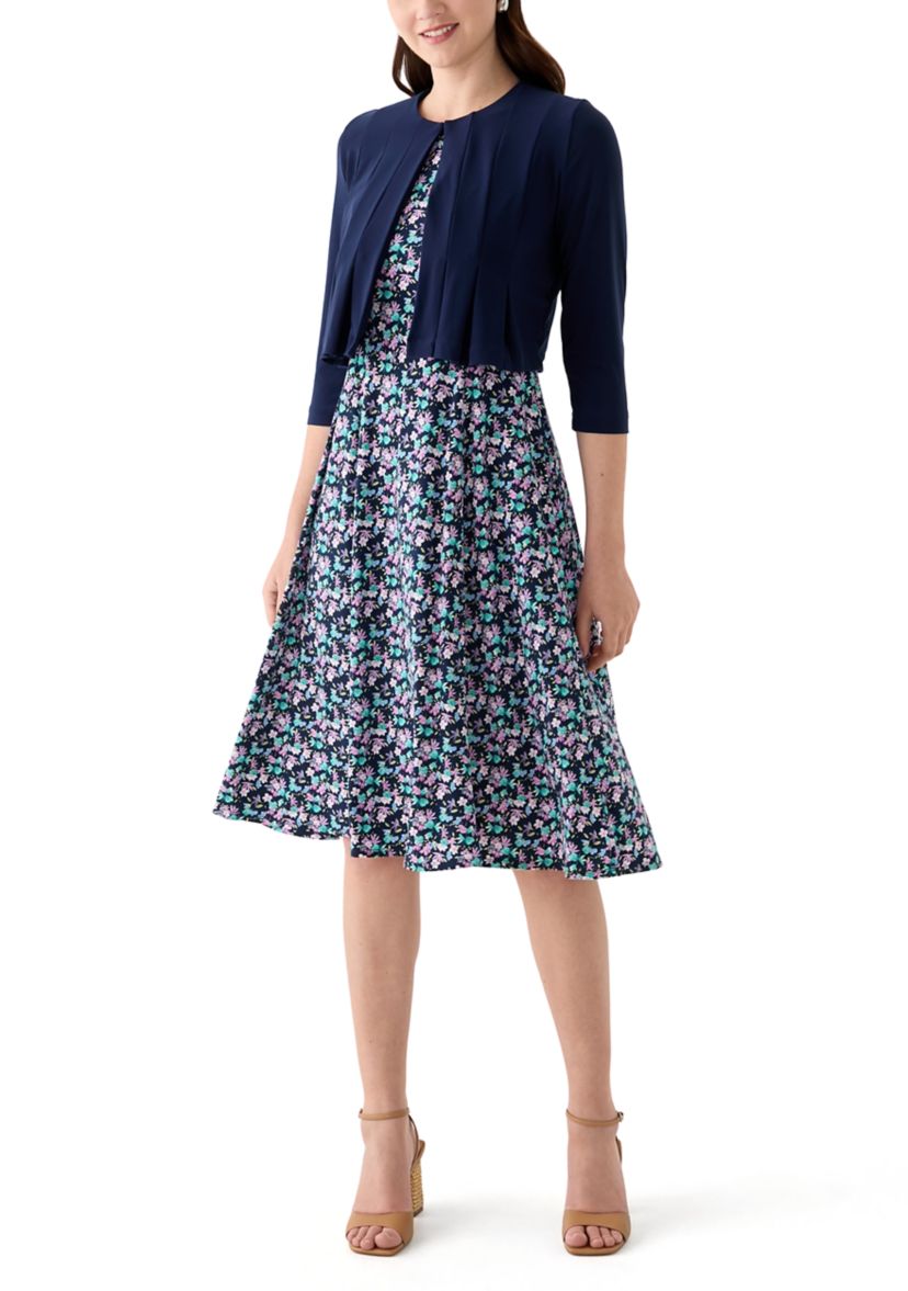 Womens Ditsy Floral Dress with Solid Jacket