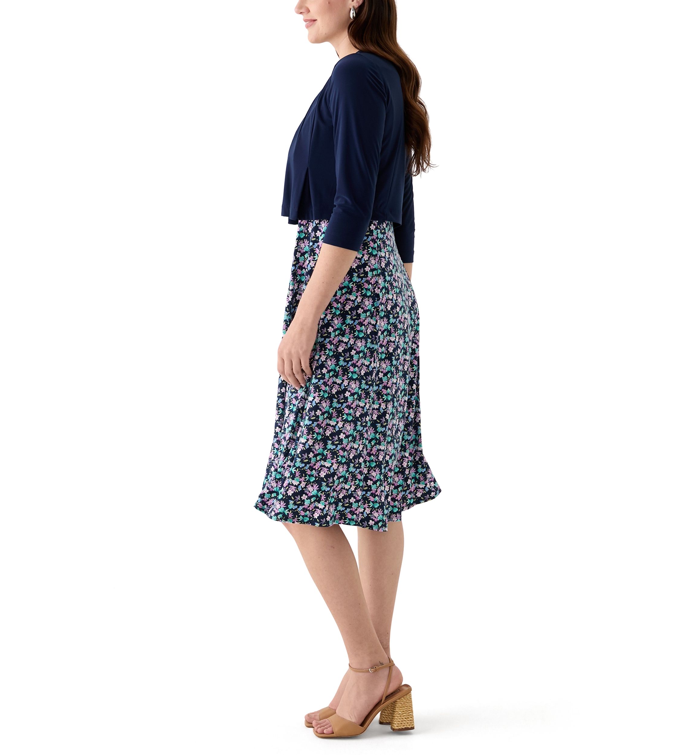 Womens Ditsy Floral Dress with Solid Jacket