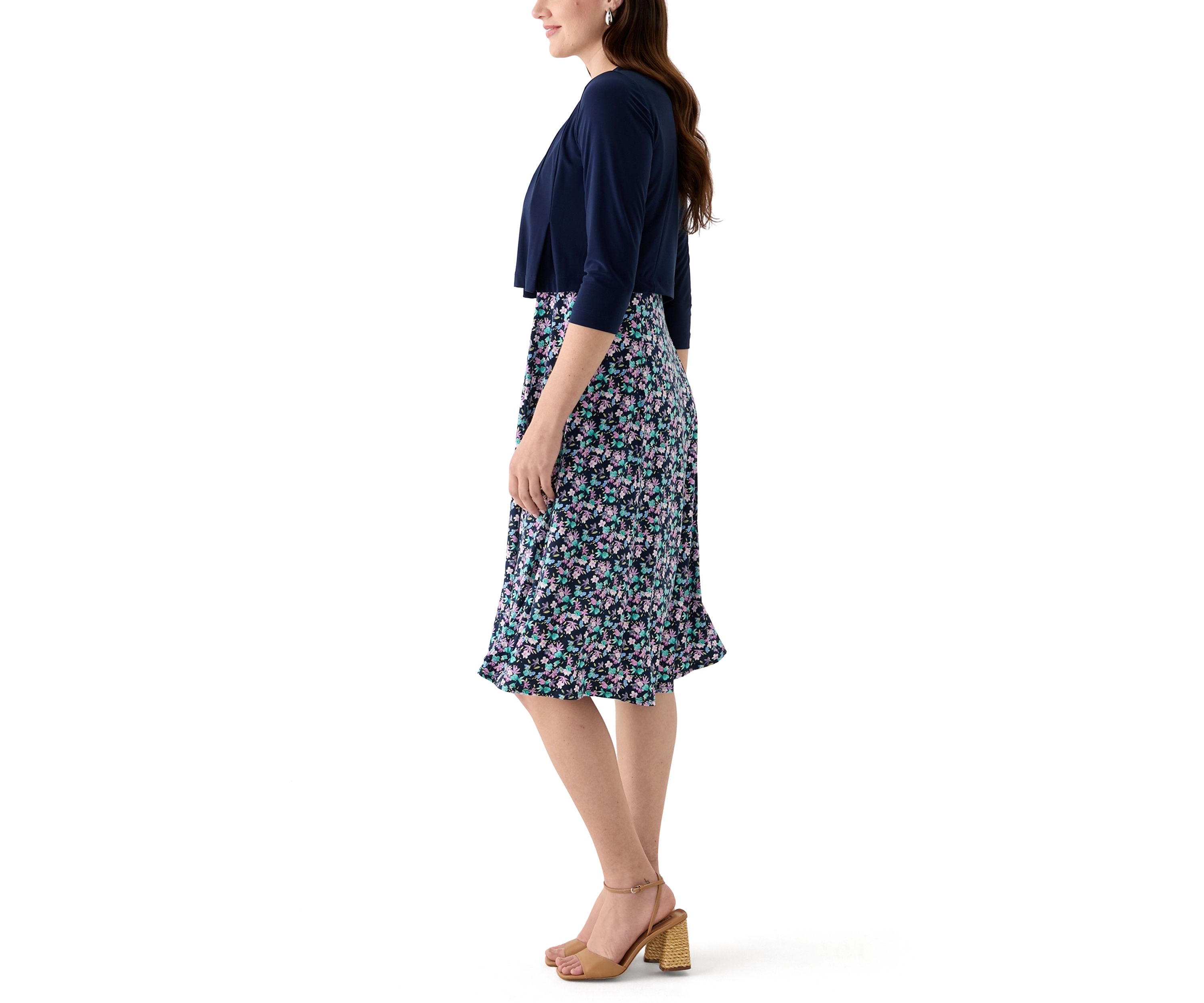 Womens Ditsy Floral Dress with Solid Jacket
