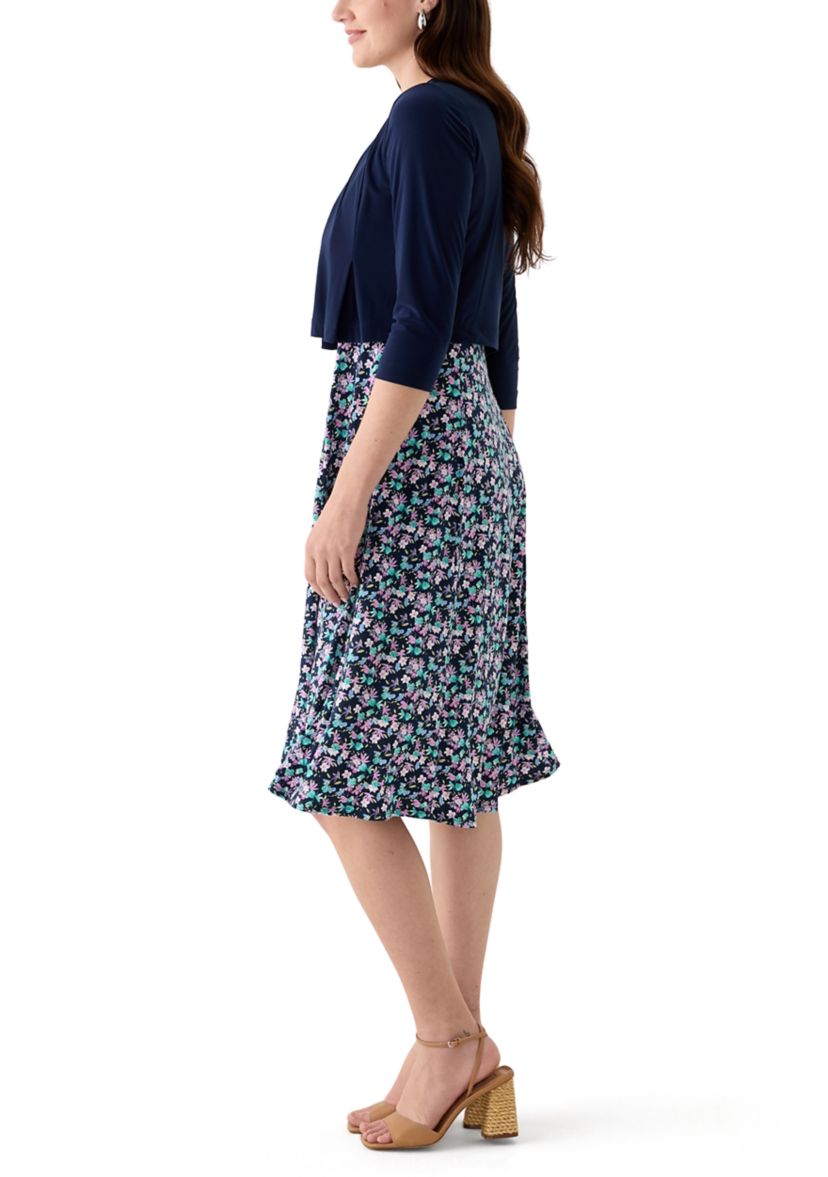 Womens Ditsy Floral Dress with Solid Jacket