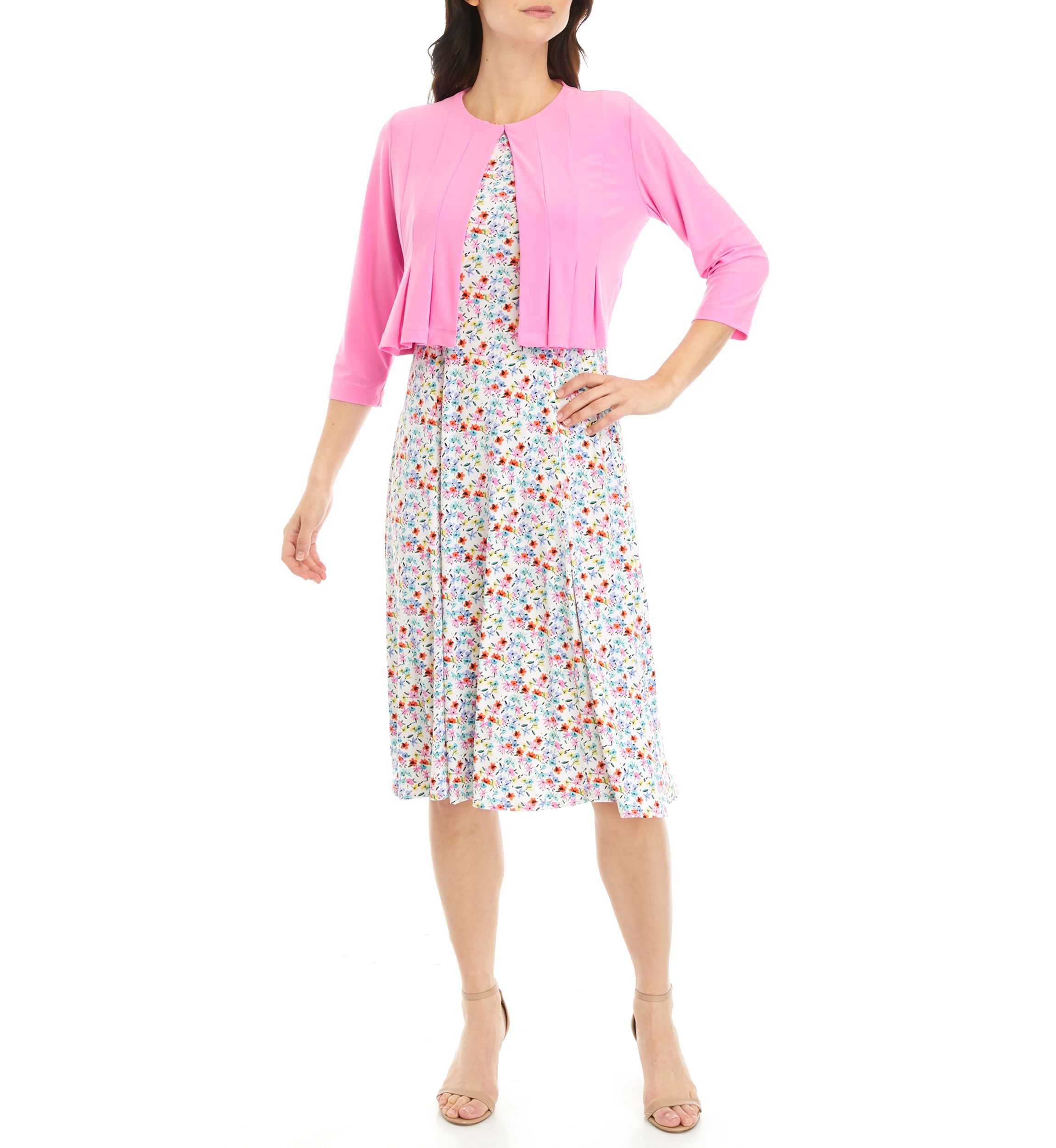 Womens 3/4 Sleeve Ditsy Print Jacket Dress