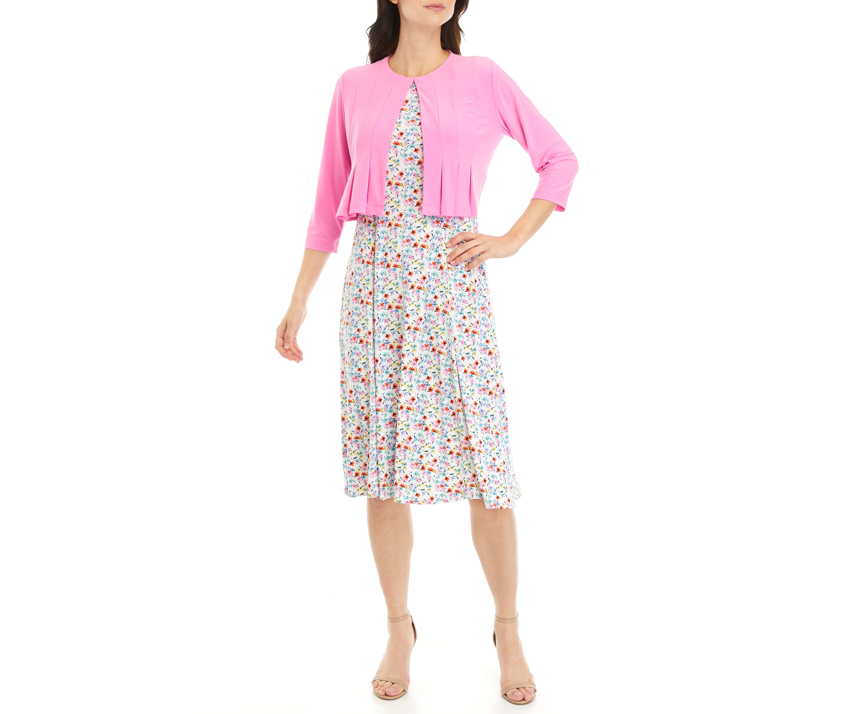 Womens 3/4 Sleeve Ditsy Print Jacket Dress