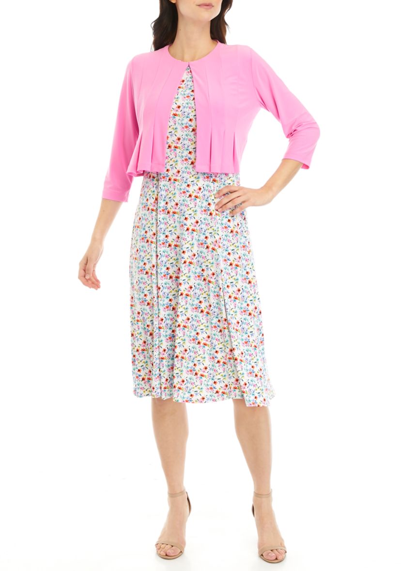 Womens 3/4 Sleeve Ditsy Print Jacket Dress