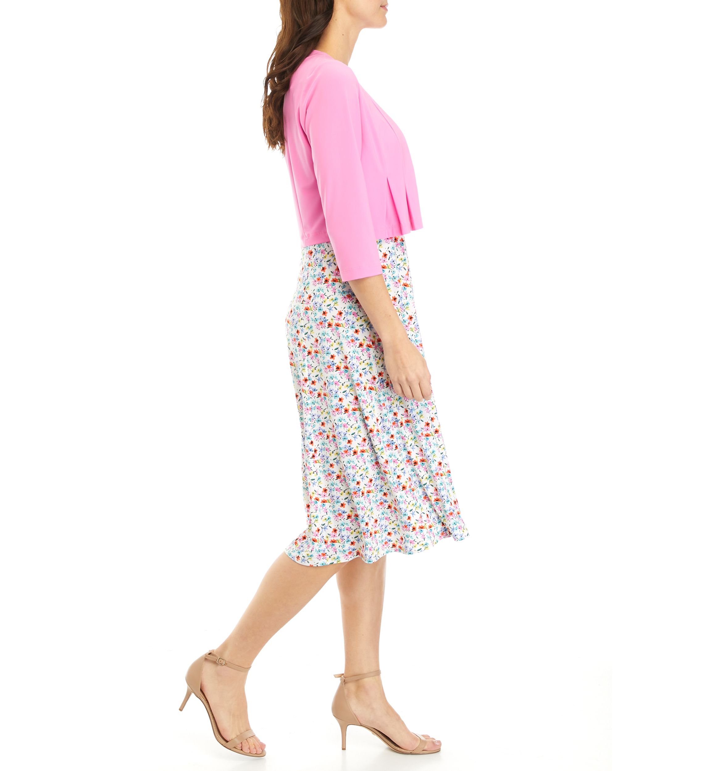 Womens 3/4 Sleeve Ditsy Print Jacket Dress
