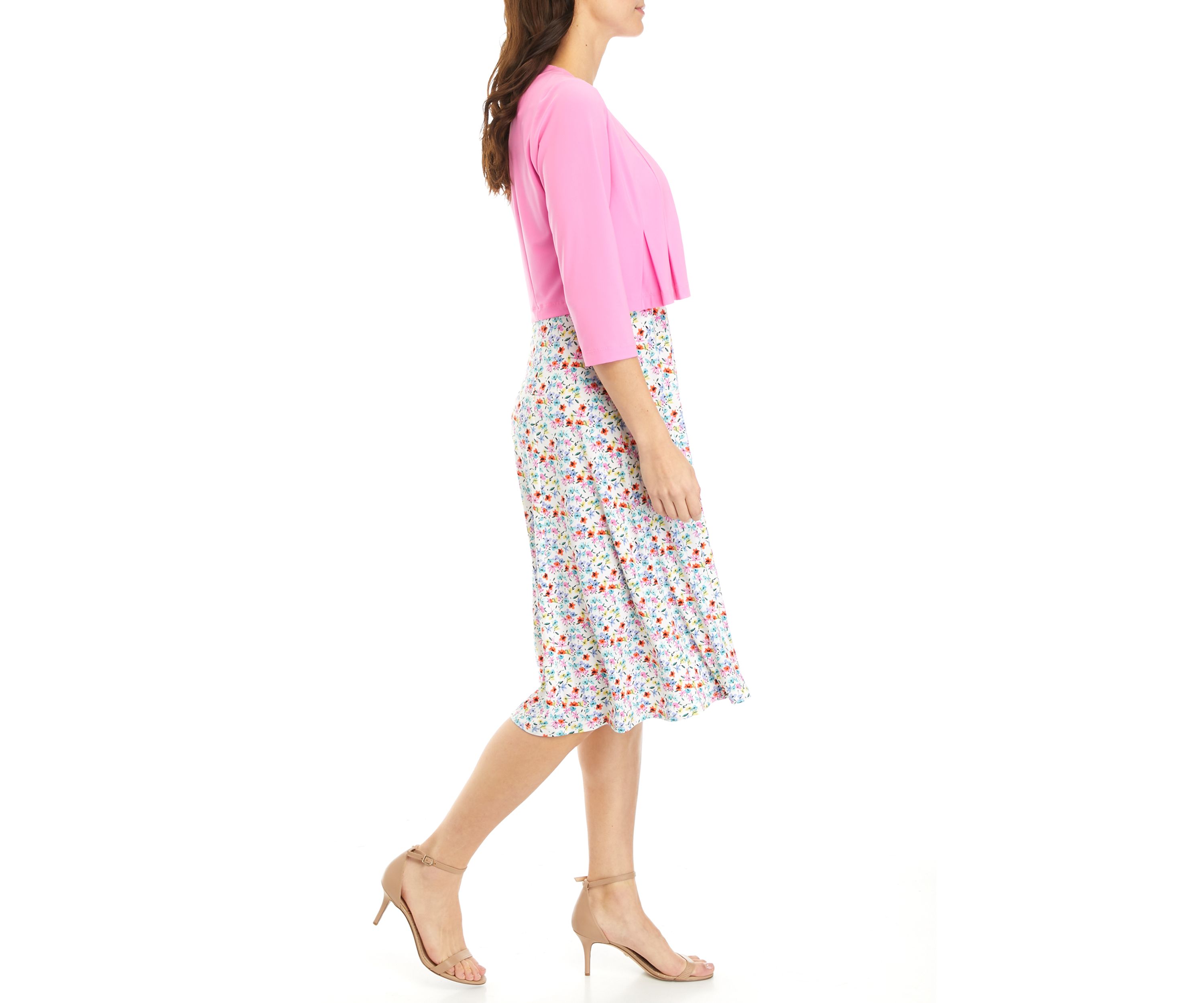 Womens 3/4 Sleeve Ditsy Print Jacket Dress