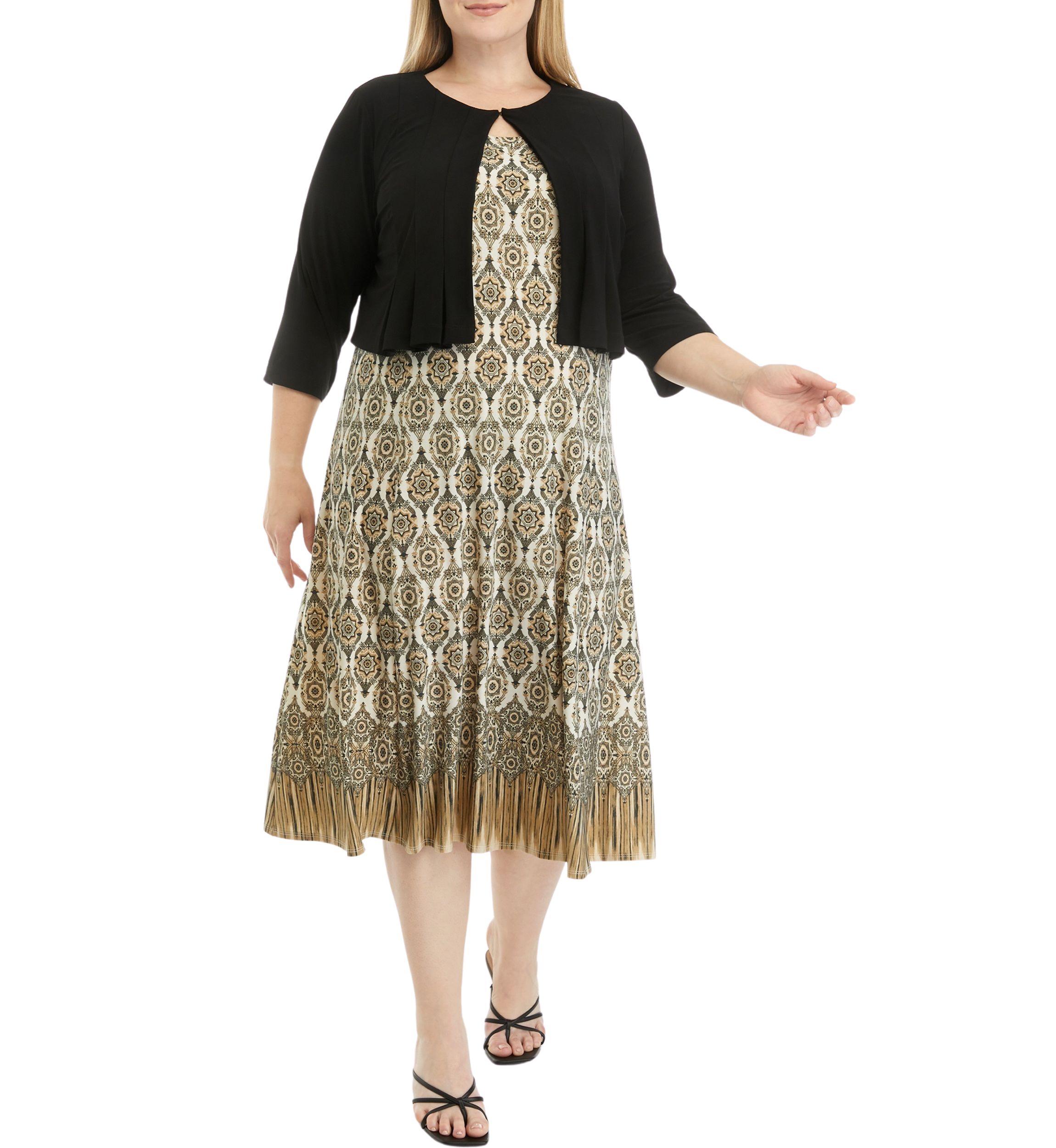 Plus Size 3/4 Sleeve Printed Jacket Dress