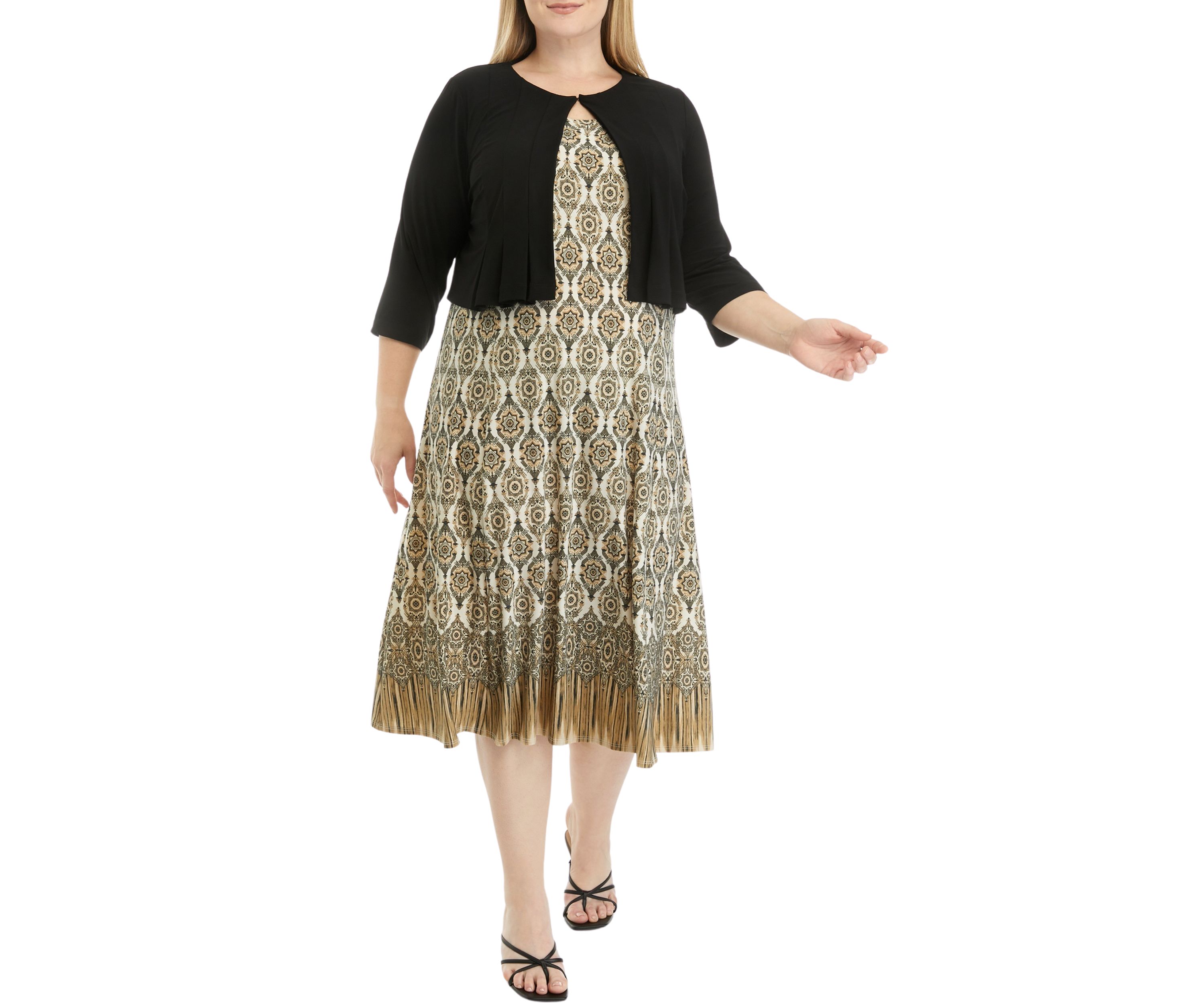 Plus Size 3/4 Sleeve Printed Jacket Dress