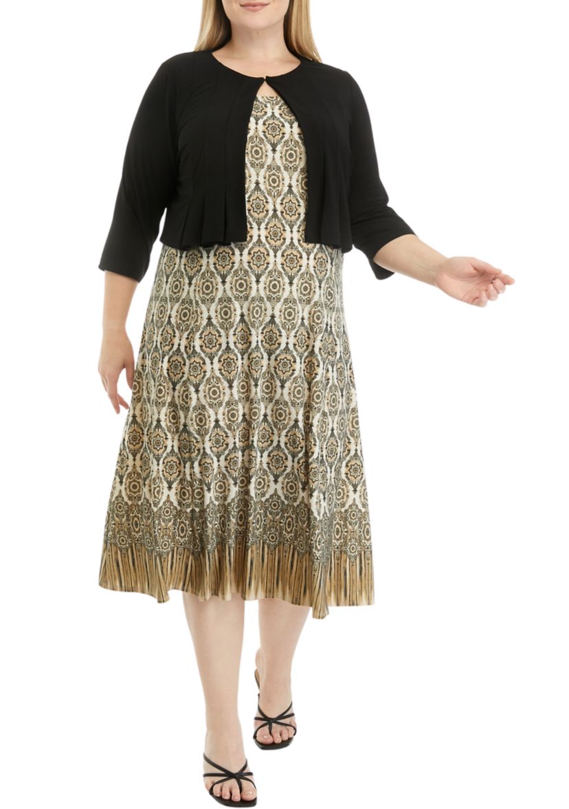 Plus Size 3/4 Sleeve Printed Jacket Dress
