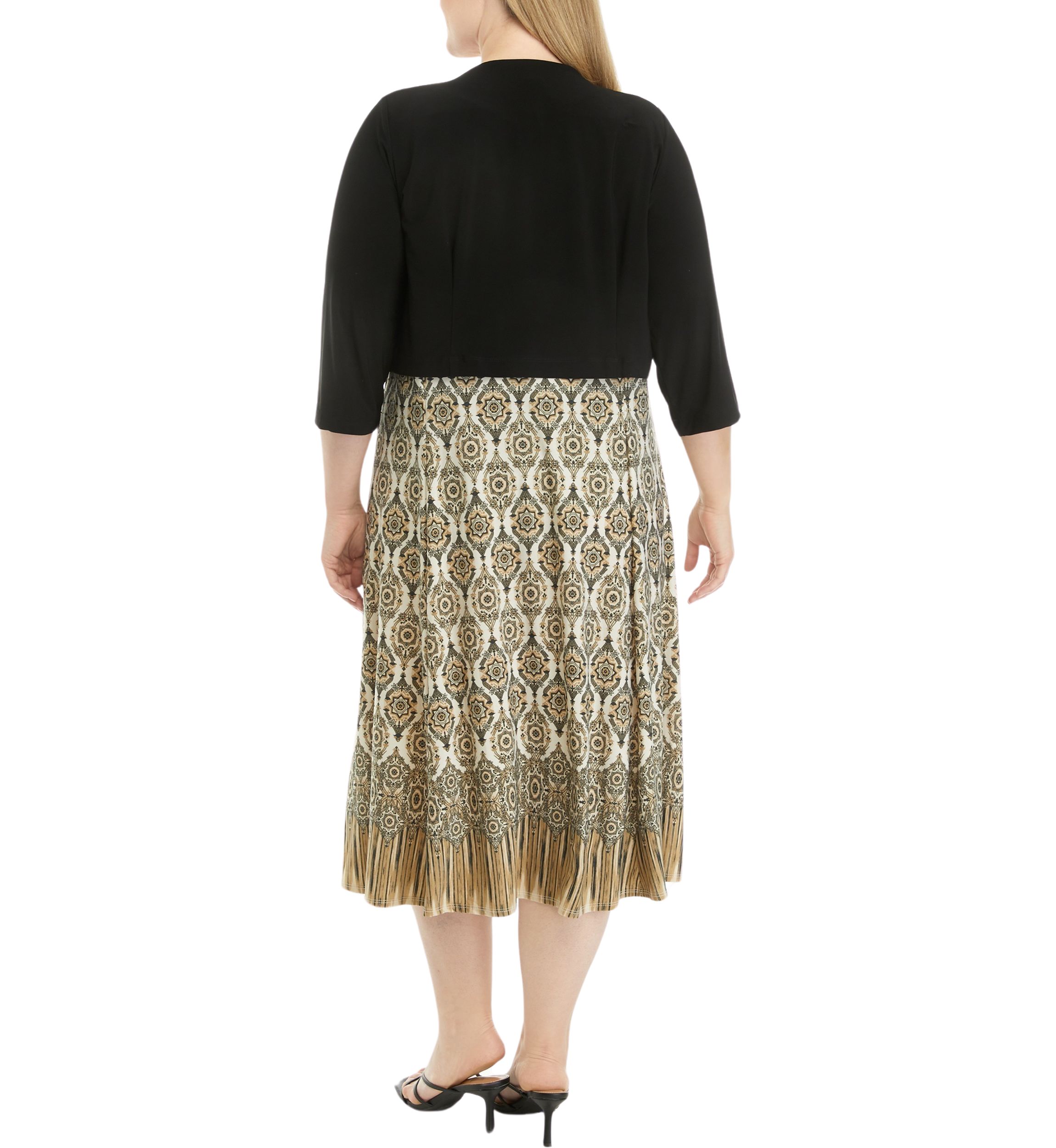 Plus Size 3/4 Sleeve Printed Jacket Dress