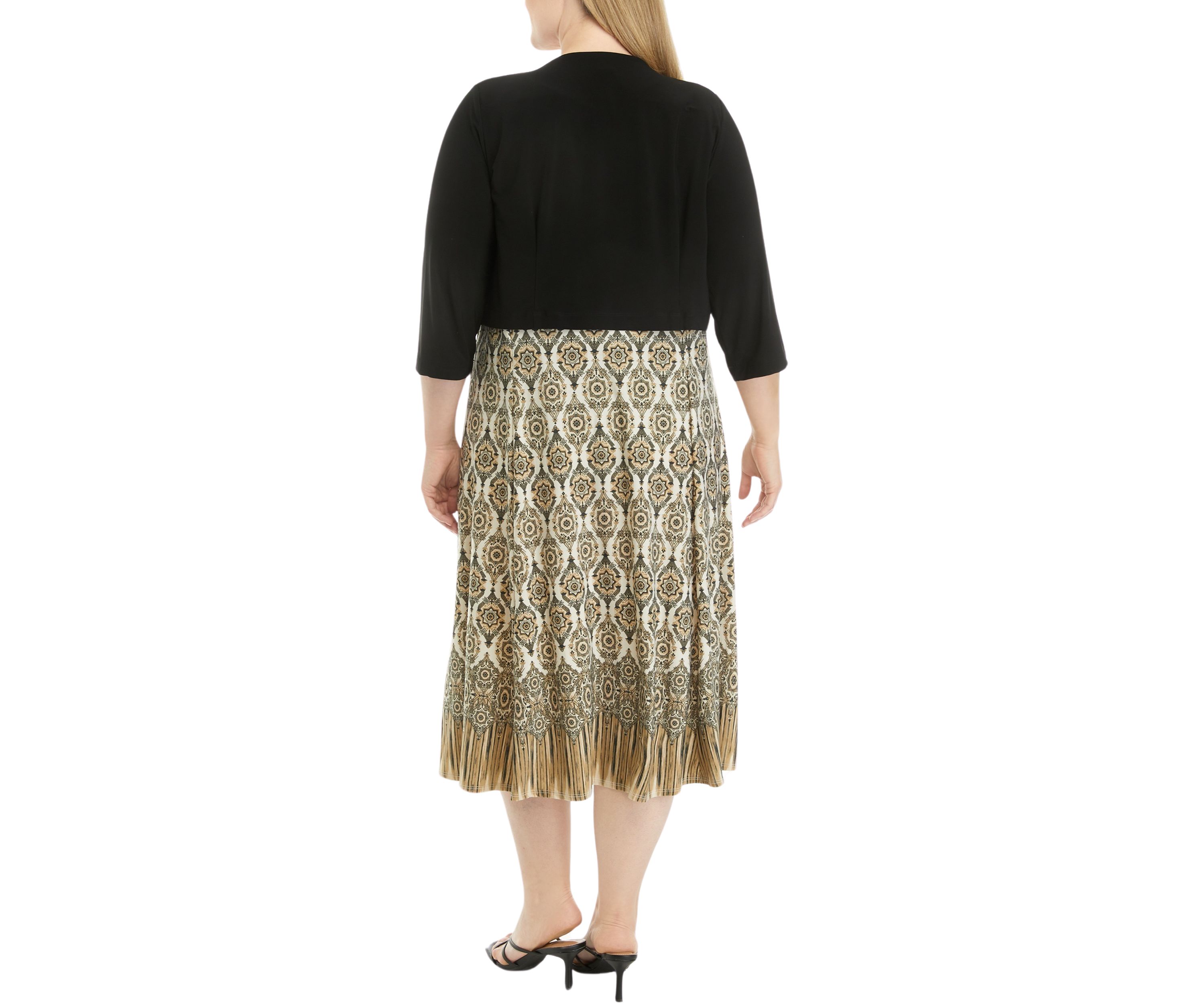 Plus Size 3/4 Sleeve Printed Jacket Dress