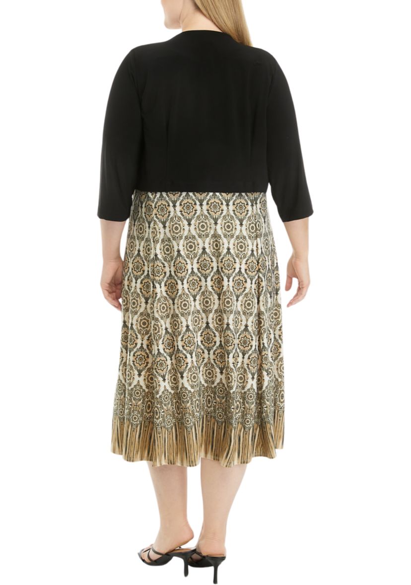 Plus Size 3/4 Sleeve Printed Jacket Dress