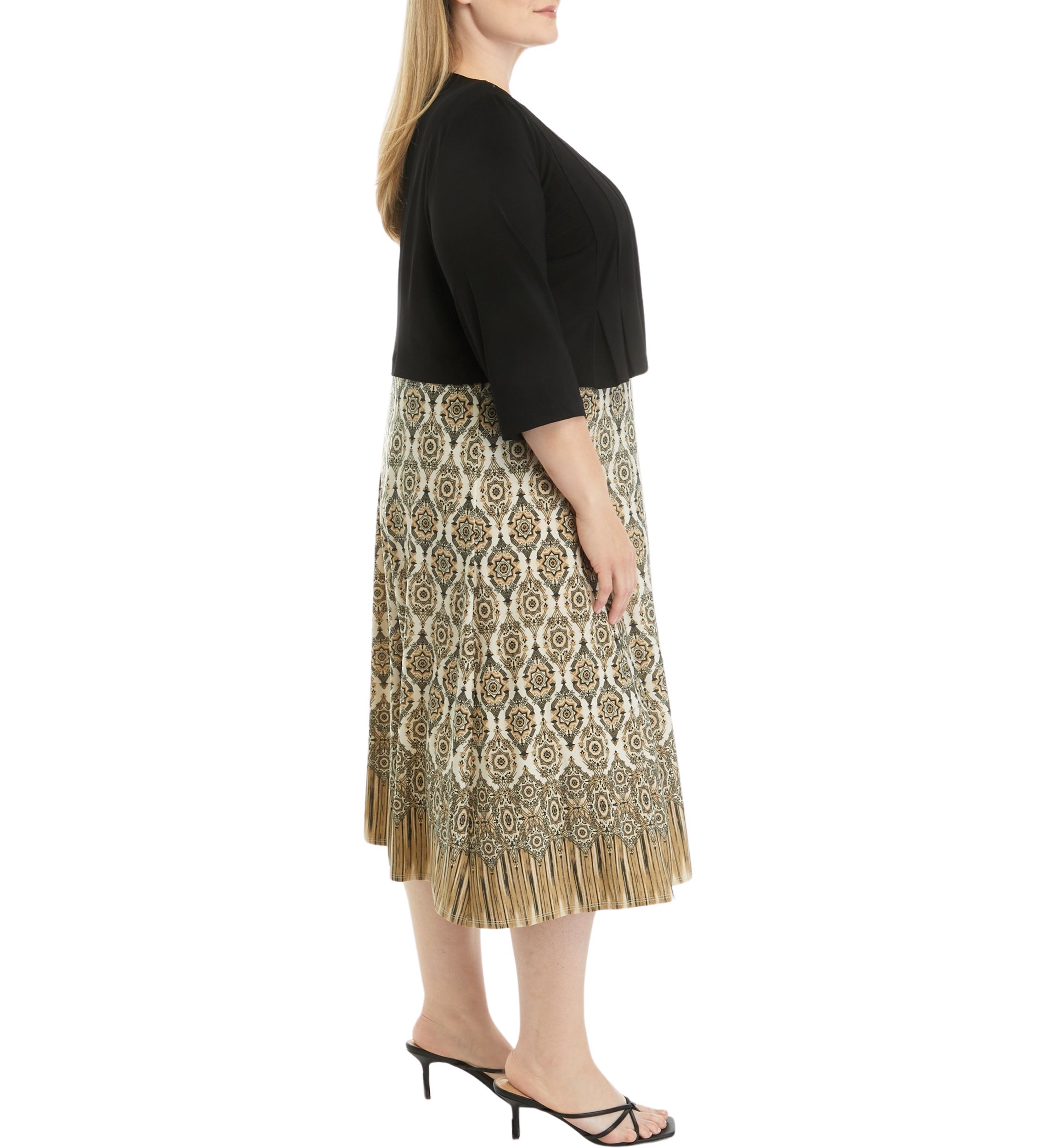 Plus Size 3/4 Sleeve Printed Jacket Dress