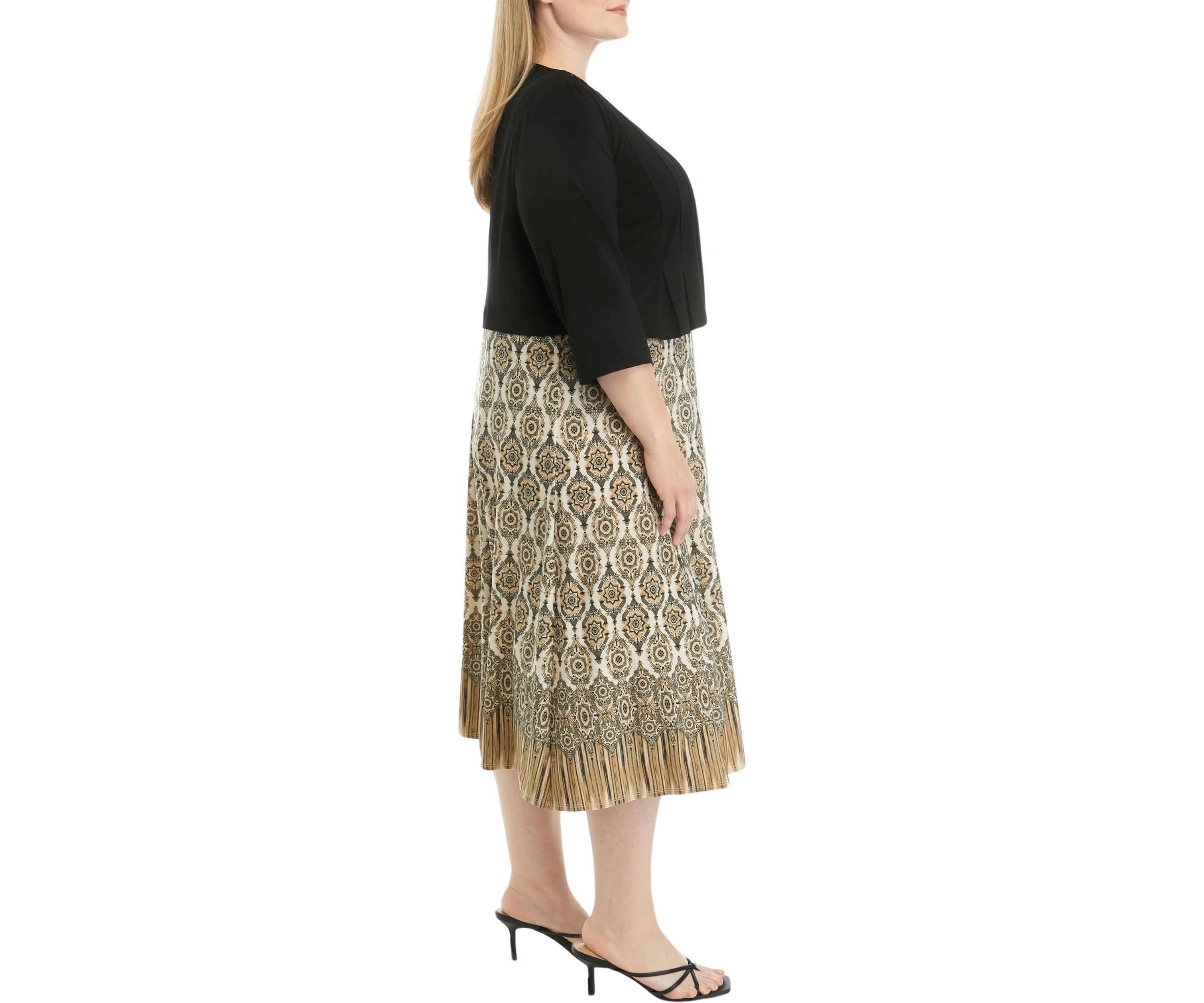 Plus Size 3/4 Sleeve Printed Jacket Dress