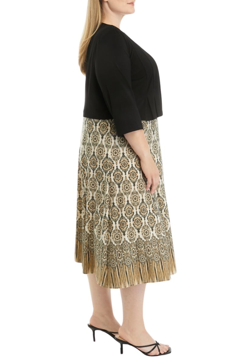 Plus Size 3/4 Sleeve Printed Jacket Dress