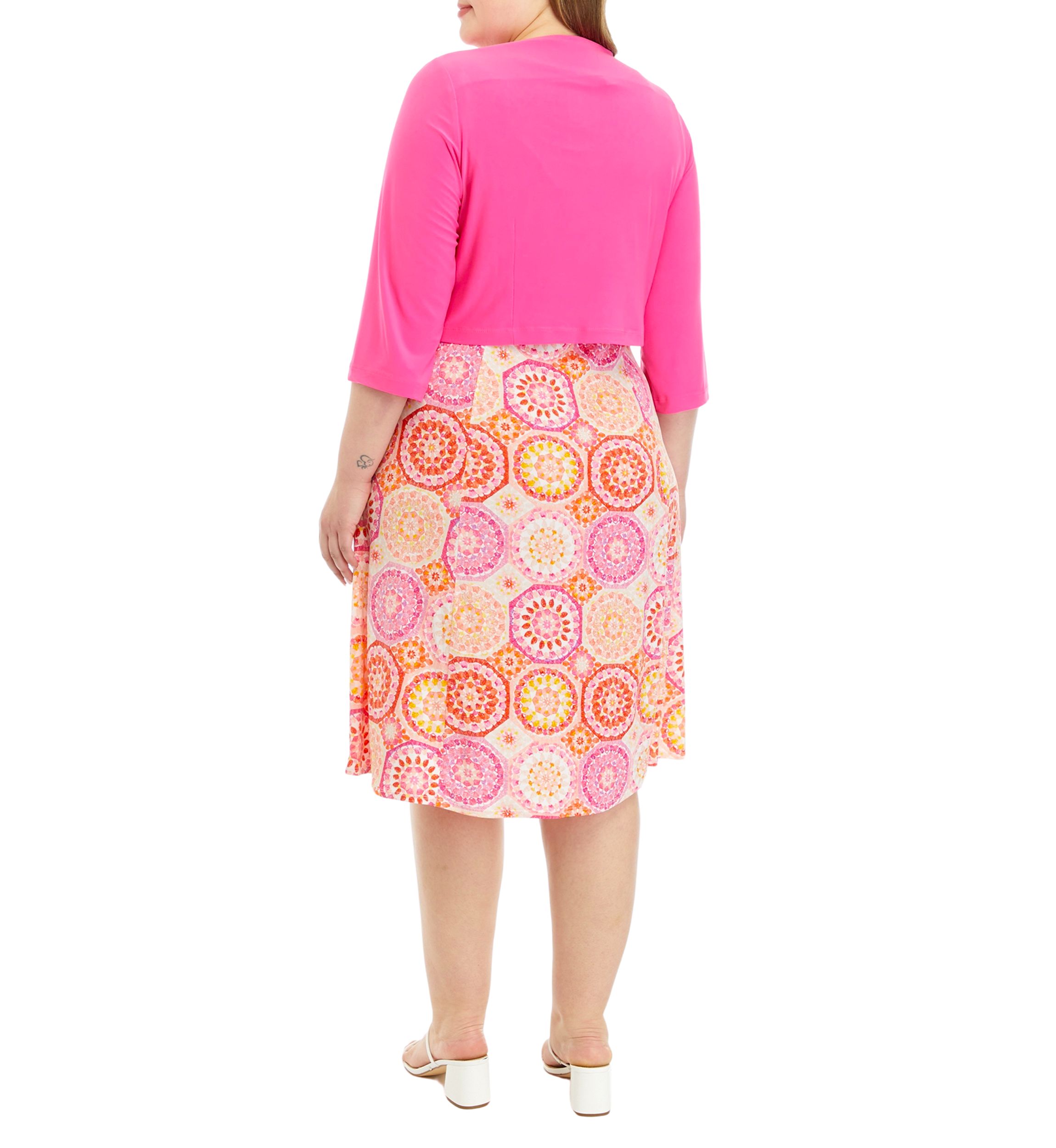 Plus Size 3/4 Sleeve Abstract Print Dress with Jacket