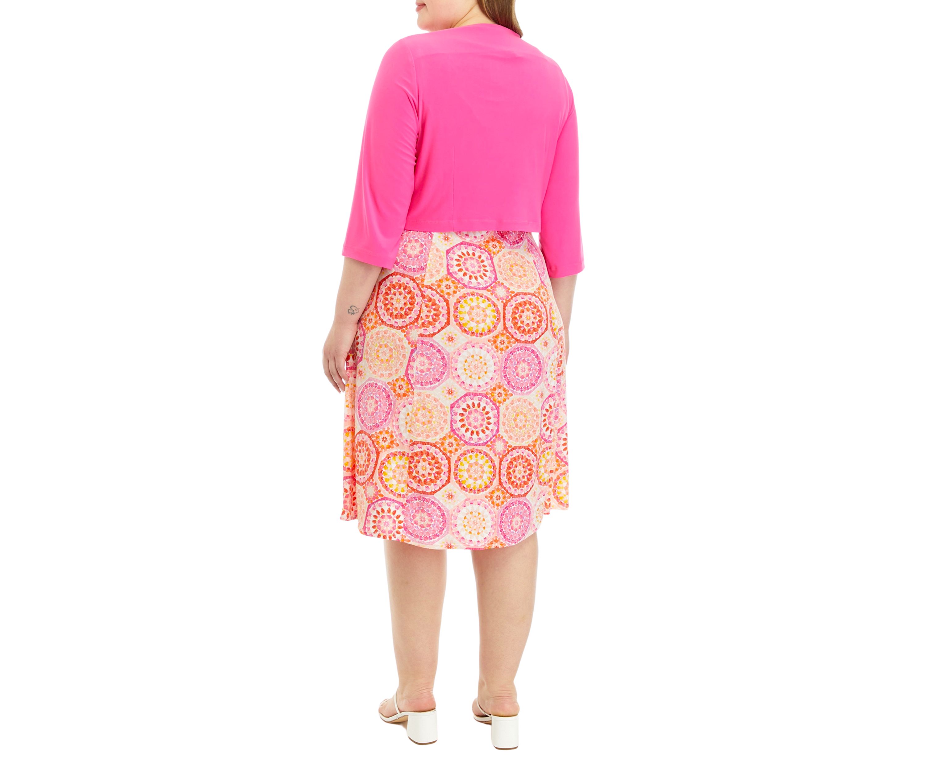 Plus Size 3/4 Sleeve Abstract Print Dress with Jacket