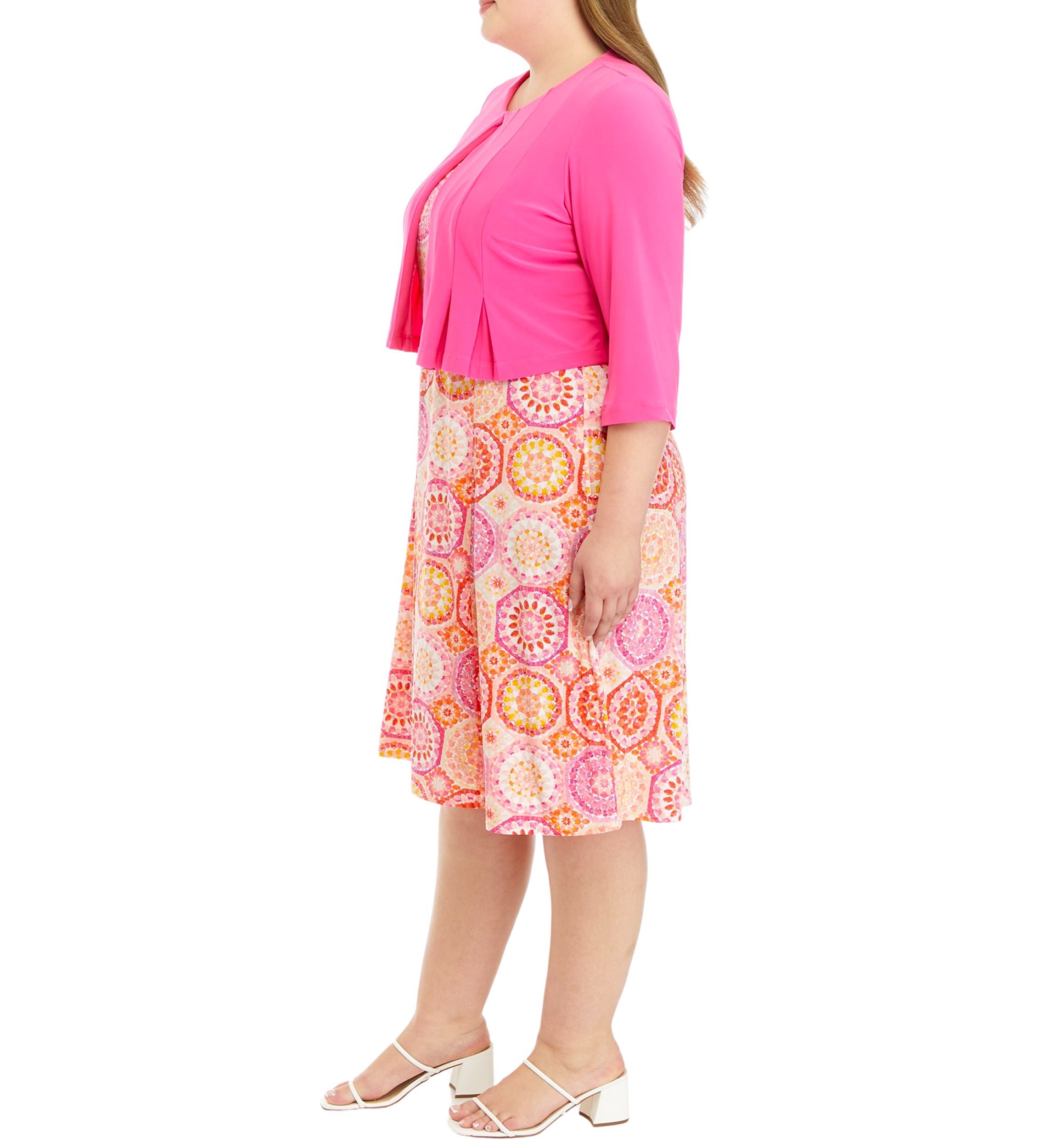 Plus Size 3/4 Sleeve Abstract Print Dress with Jacket