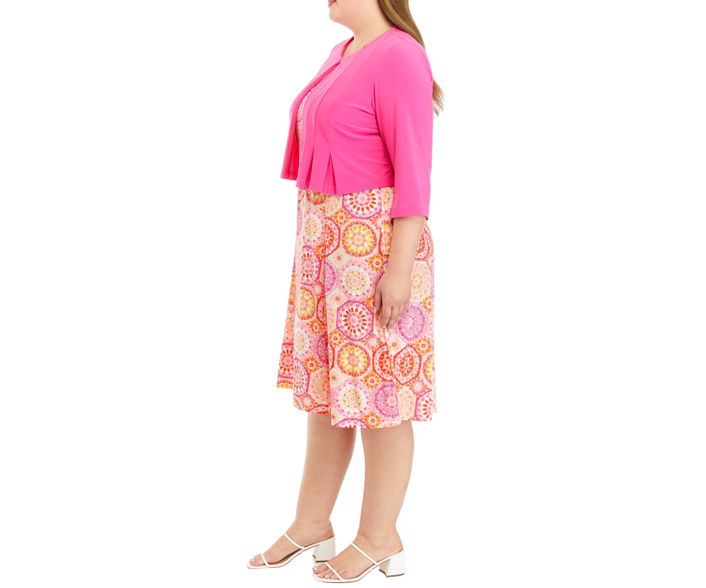 Plus Size 3/4 Sleeve Abstract Print Dress with Jacket