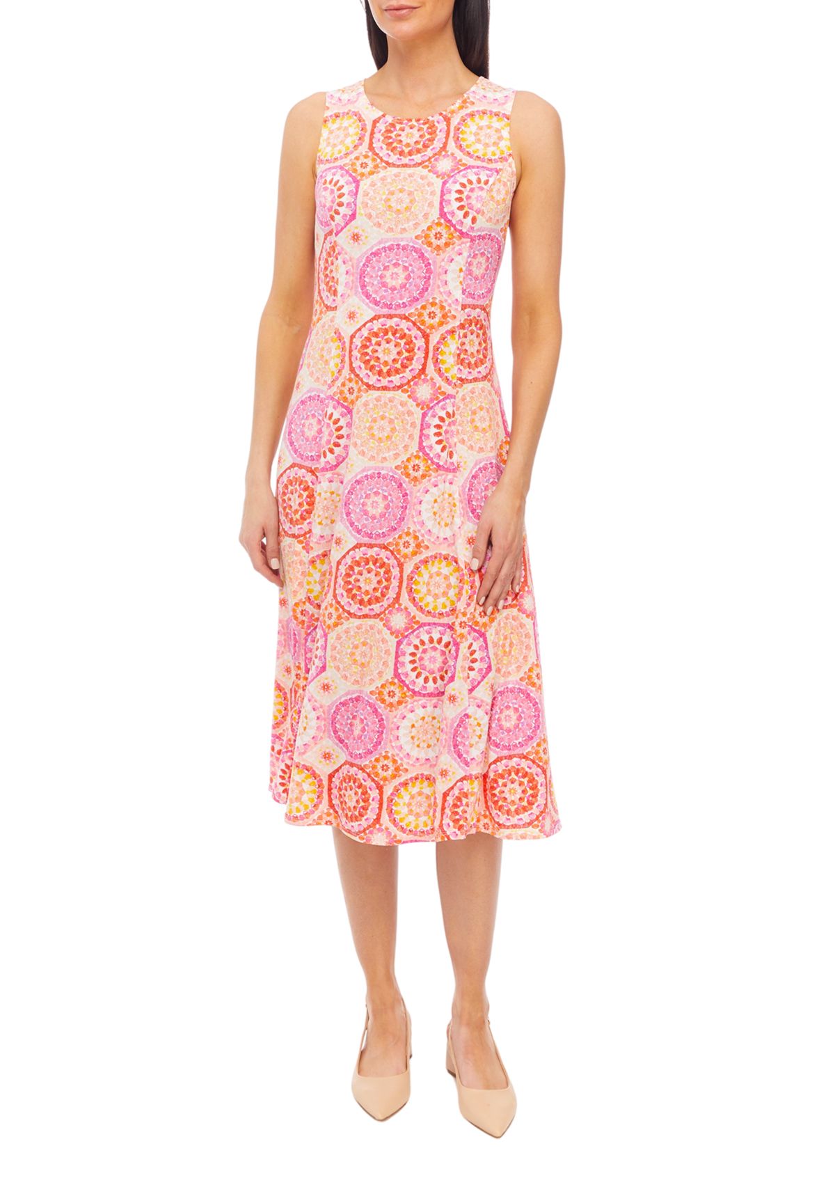 Womens 3/4 Sleeve Medallion Printed Fit and Flare Jacket Dress