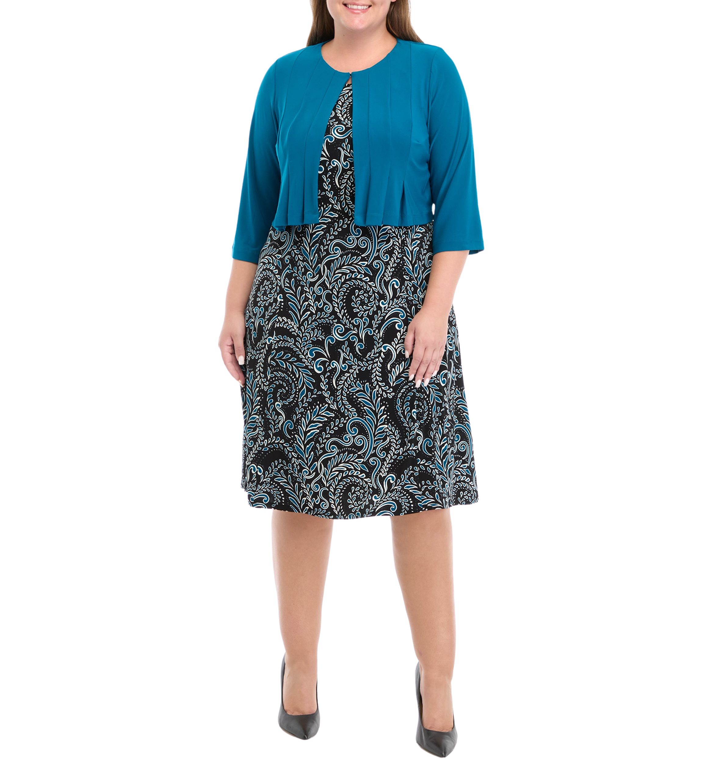 Plus Size 3/4 Sleeve Jacket Dress