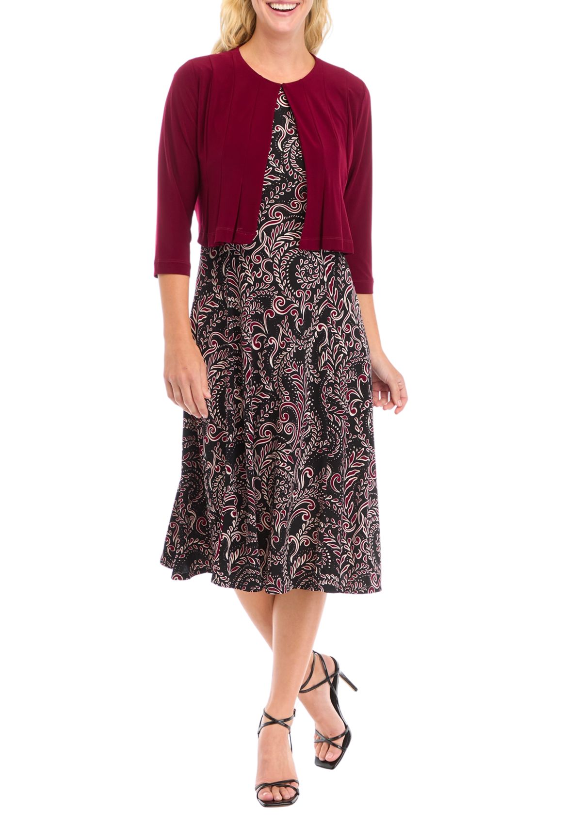 Womens Printed Dress with Solid Jacket 