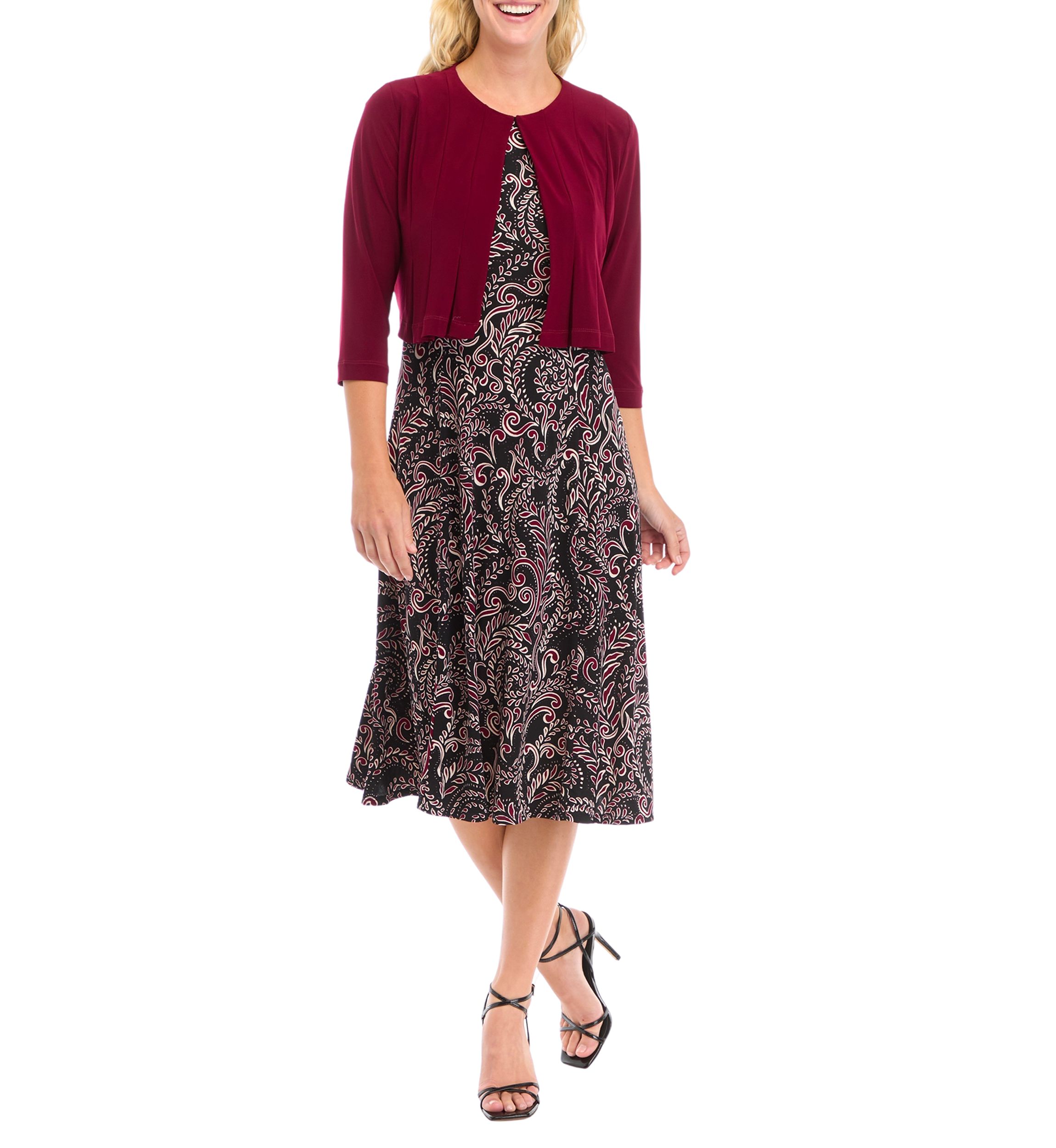 Womens Printed Dress with Solid Jacket 